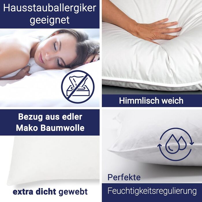 Пухова подушка ZOLLNER Deluxe зі 100 пуху - Виготовлено в Німеччині - підходить для алергіків - чохол з високоякісної бавовни Mako - можна прати при температурі до 60C - 40x40 см - готельна якість, комплект з , 40 x 40 см