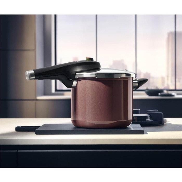 Індукційна скороварка, об'єм 6,5 л, високотехнологічна кераміка, 2 рівні приготування, поворотна ручка все в одному, темно-червони