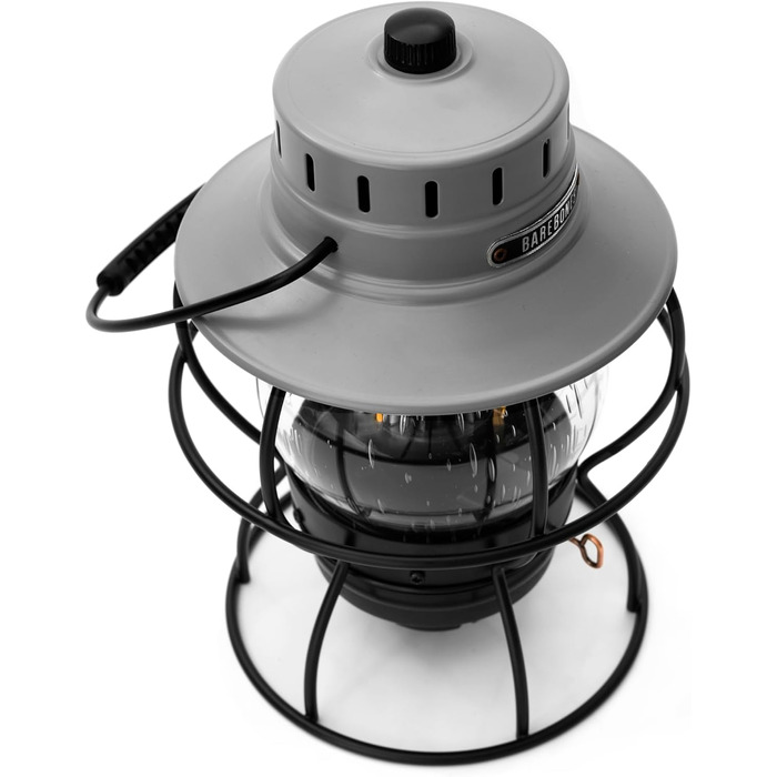 Ліхтар Barebones Railroad вінтажний світлодіодний ліхтар з акумуляторною батареєю зовнішнє освітлення з регульованою яскравістю для кемпінгу, саду та декору дому (сірий колір)