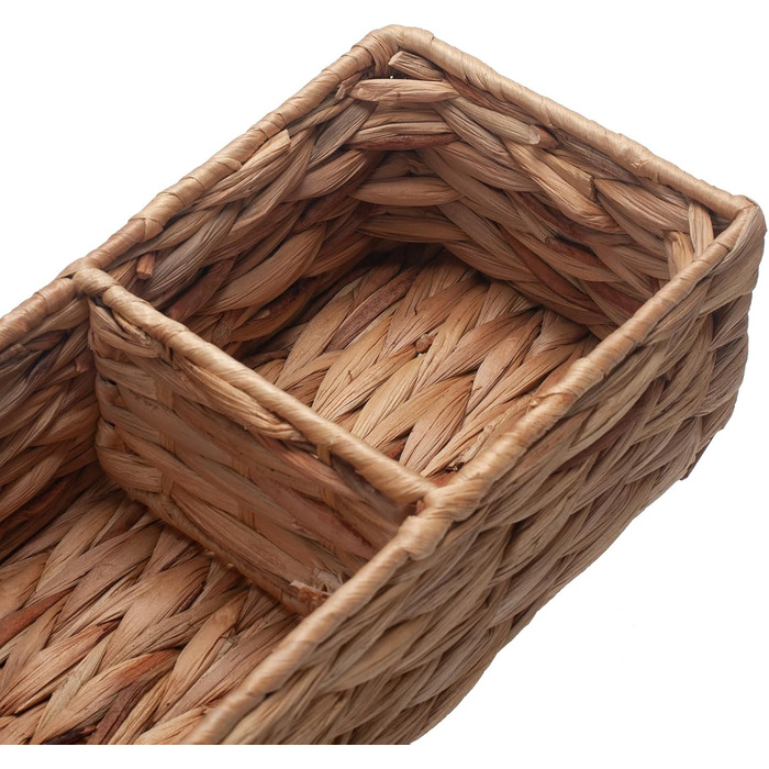 Кошики для зберігання водяного гіацинта, плетені прямокутні з 3 відділеннями, органайзер для прокладок та тампонів для ванної кімнати, 37 см x 12 см x 8 см