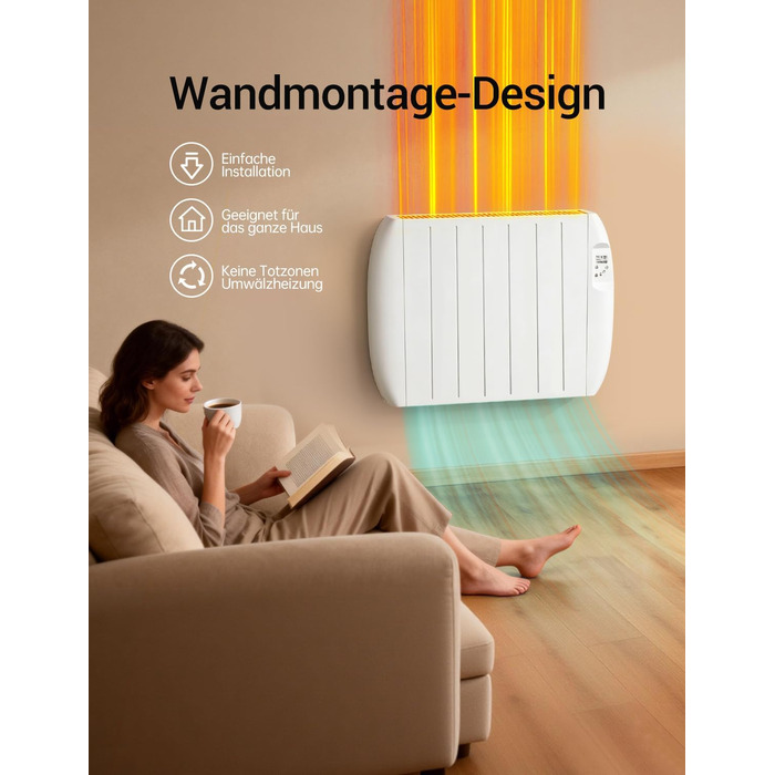 Конвекторний обігрівач 1500 Вт, електричний обігрівач з РК-дисплеєм, захистом від замерзання та блокуванням від дітей, настінний та підлоговий монтаж, білий електричний радіатор для вітальні та спальні
