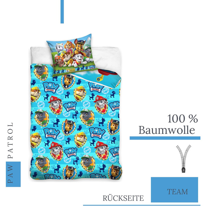Постільна білизна підковдра 100x135 40x60 бавовна - сумісна з дитячою постільною білизною Paw Patrol Baby для дівчаток і хлопчиків