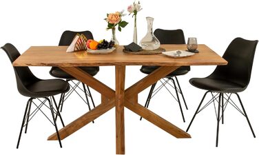 Обідній стіл SAM Prague 140 x 80 см Масив акації Натуральний колір З натуральним краєм Основа з павутини Легкий у догляді обідній стіл/стіл з натуральним краєм/кухонний стіл 140 x 80 см, акація, натуральна