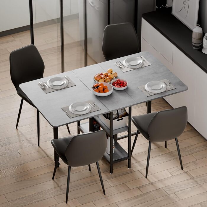 Мобільний розкладний обідній стіл Mondeer, розкладний стіл з 2 відкритими полицями для невеликих приміщень, їдальня, кухня, 140 x 80 x 75 см, сірий