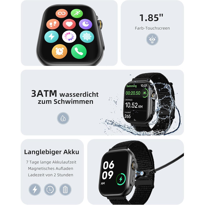 Розумний годинник Parsonver для чоловіків та жінок із функцією телефону, фітнес-годинник із GPS, водонепроникність 3 атм для плавання, фітнес-годинник із понад 100 спортивними режимами, серцебиттям, сном, для Android/iOS, чорний