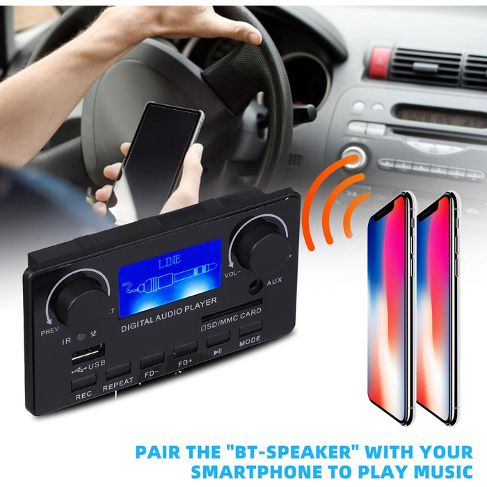 Комплект з MP3-декодером Bluetooth 5.0, підтримка рукозаписуючих стрілок FM DC 12V MP3 WMA WAV Ape FLAC аудіодекодер, 1