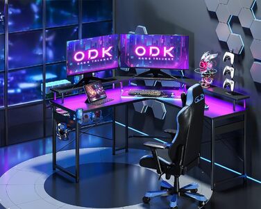 Ігровий стіл ODK 129x129 см, ігровий стіл зі світлодіодом, ігровий стіл для ПК з 2 розетками та 2 портами для зарядки USB, комп'ют