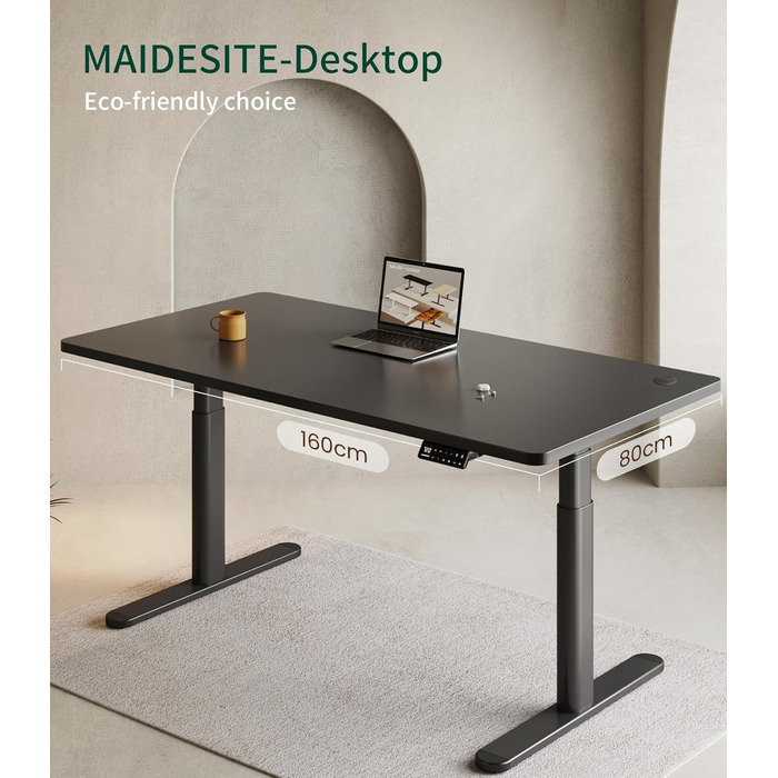 Стільниця MAIDeSITe 160x80 см, товщина 25 мм - Стабільна офісна стільниця своїми руками ідеально підходить для столів з регульованою висотою, чорного кольору, 160 x 80 см