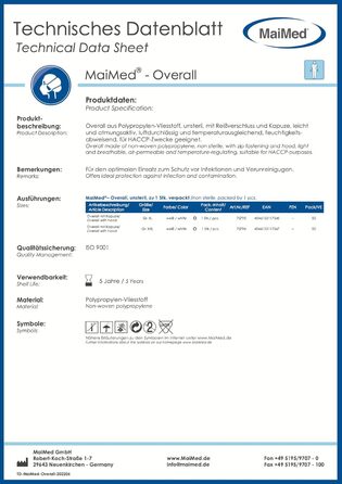 Комбінезон робочий захисний MaiMed, білий, розмір XL