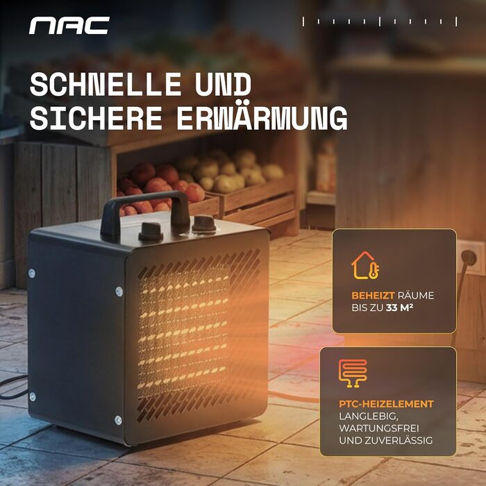 Електричний керамічний вентилятор-обігрівач NAC 3000 Вт - радіаційний обігрівач з термостатом, електричний обігрівач - обігрівач з 3 режимами нагріву, електричний обігрівач для гаража, майстерні, будівельного майданчика - будівельний обігрівач/осушувач по