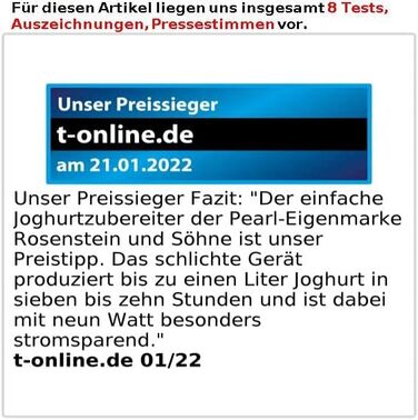 Йогуртниця Rosenstein & Shne Йогуртниця на 1 літр свіжого йогурту (йогуртниця, йогуртниця, кухонне приладдя)