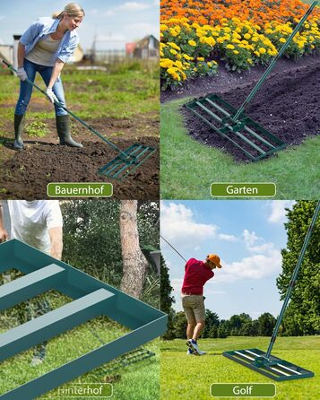 Гребінь для газону Rasen Rakel 76x25 см з ручкою 198 см, вирівнювач газону, широкий гребінь для піску, садовий аератор/гребінь для подвір'я, газону та гольф-поля (198 см, 76x25 см)