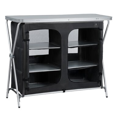 Складана кемпінгова шафа CampFeuer 110 см x 47 см x 90 см Кемпінгова кухня з 2 отворами на блискавці Кемпінгова полиця з алюмінієвою рамою, складна кемпінгова шафа, кемпінгова кухня, кемпінгові меблі