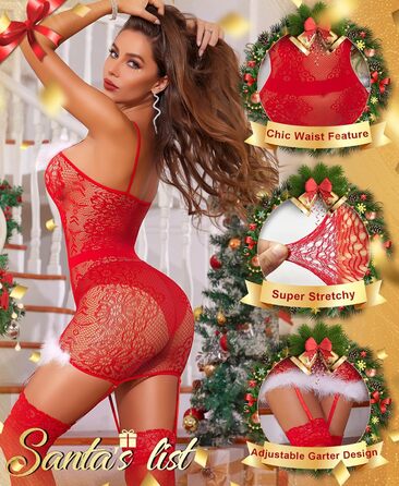 Різдвяне жіноче боді RSLOVE, мереживо, червоне, універсальний розмір