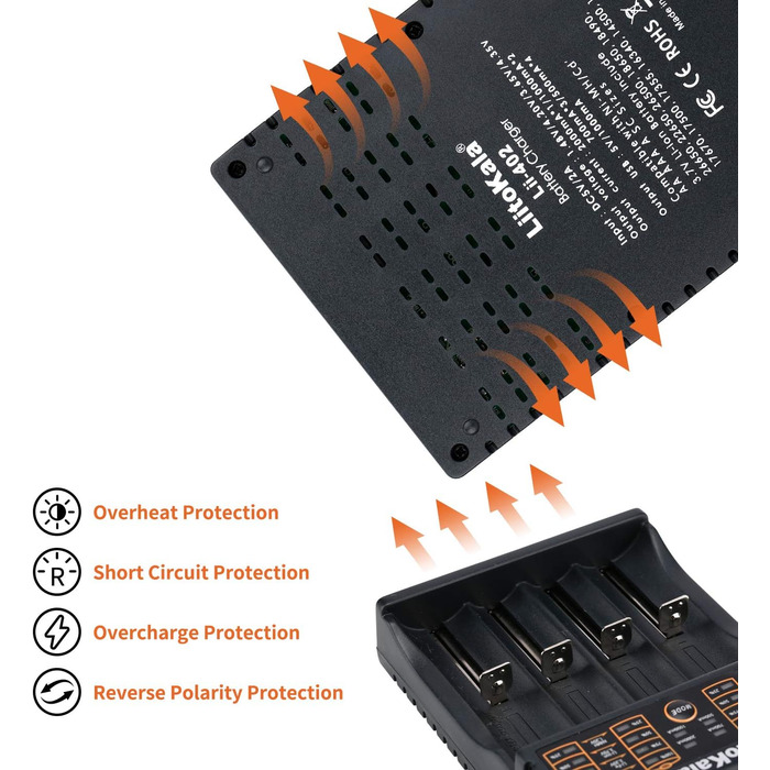 Зарядний пристрій для акумуляторів 18650, зарядний пристрій LiitoKala Lii-402 з 4 відсіками, зарядний пристрій підтримує USB-вихід для літій-іонних акумуляторів 26650 17500 10440, Ni-MH/Ni-Cd AA AAA