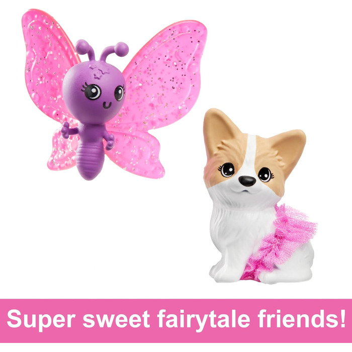 З казковою сукнею, аксесуарами та двома чарівними тваринами, довжиною приблизно 18 см у фіолетовому фантастичному волоссі, для діт