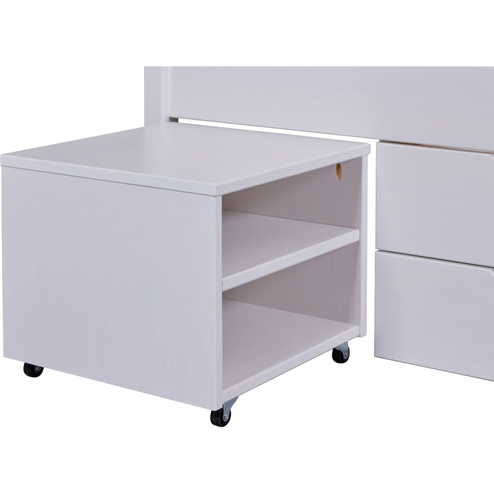 Ліжко з шухлядами - Двоспальне ліжко 140x200 см - Двоярусне ліжко з місцем для зберігання - Масив сосни - 2 шухляди та 1 коробка для зберігання - Включає рейкову основу - Білий лак - Efetivo 140x200 см 140 x 200 см Efetivo White з узголів&39ям