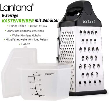 Терка Lantana 6-гранна з контейнером - ручна терка/слайсер/подрібнювач. 6 незамінних кухонних функцій для крупного, середнього, др