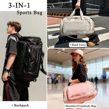 Спортивна сумка для жінок та чоловіків, дорожня сумка, спортивна сумка SUNYBLIS 40 л з відділенням для взуття, відділенням для вологи, водонепроникний спортивний рюкзак, тренувальна сумка з рюкзаком, сумка для вихідних, ручна поклажа, дорожня спортивна су