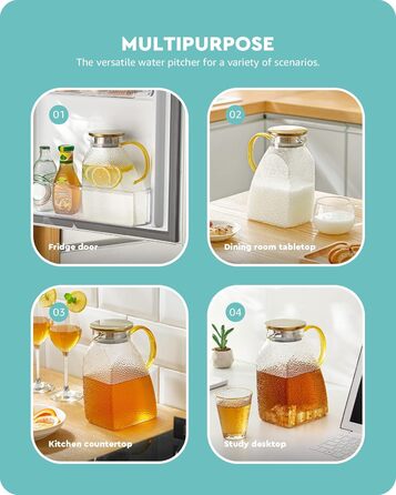 Глечик для води Baff, графин зі скла з кришкою з нержавіючої сталі, герметичні дверцята холодильника Графини для гарячих або холод