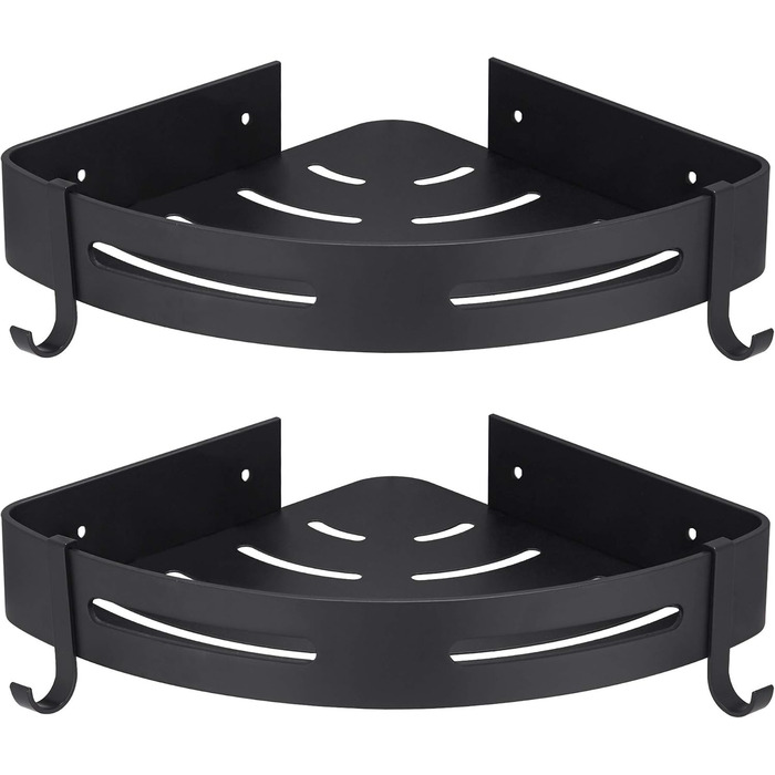 Полиця для душу Hoomtaook Кутова полиця Кошик для душу Полиці для душу без свердління для ванної кімнати, матове покриття, полиця для ванної кімнати, 2 шт. чорного кольору