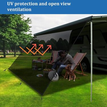 Сонячний тент для автофургона, вітропроникна передня панель 2,44 м x 3,8 м для тенту, універсальний екран для забезпечення конфіденційності з повним комплектом, захист від сонця 86, захист від вітру та дощу