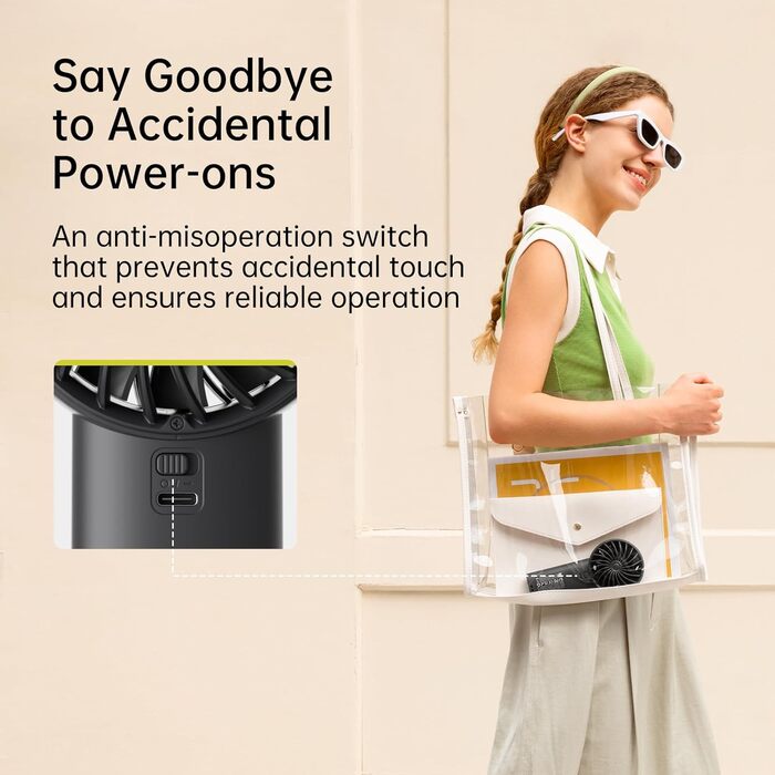 Ручний вентилятор JISULIFE, батарея 5000 мАг, оновлений портативний вентилятор із сильним вітром, портативний міні-вентилятор USB, що перезаряджається, з цифровим дисплеєм, ідеально підходить для подорожей/пляжу/школи (чорний)