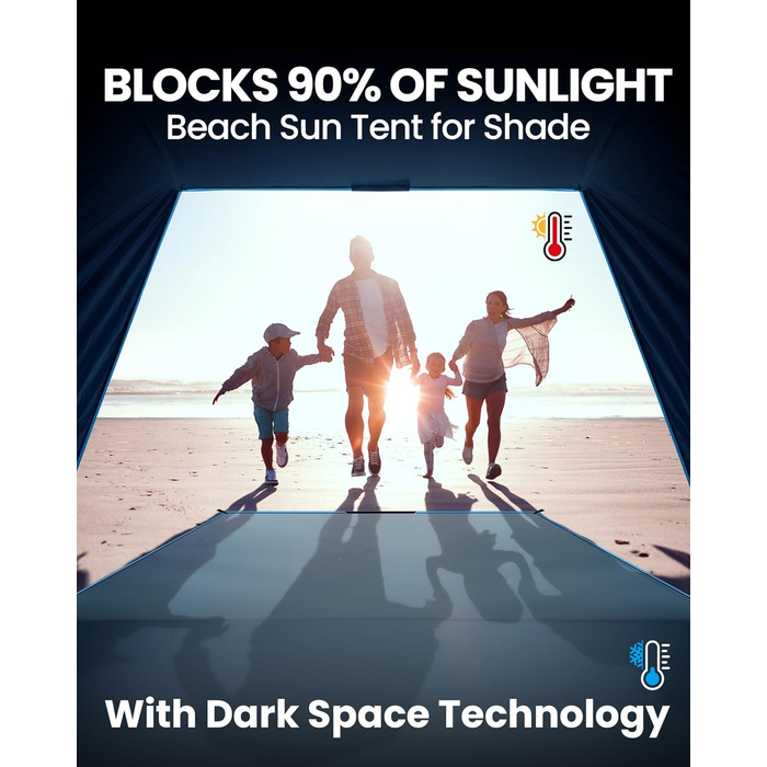 Пляжний намет OutdoorMaster з технологією Dark Shelter, портативний пляжний сонцезахисний тент, тент для 4-6 осіб із захистом від ультрафіолету UPF 50, легко встановлюється, розкладний намет, сімейний розмір, Ocracoke Coast