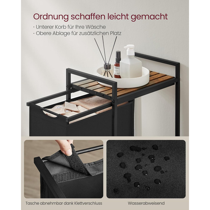 Кошик для білизни VASAGLE, збірник для білизни з полицею, ящик для білизни, мішок для білизни зі знімної тканини Oxford, металевий