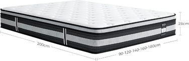Матрац Inofia H3/H4 180200 28 см - 7-зонний пружинний матрац, пружинний матрац KhlNest у формі кишенькової платформи, сертифікований Oeko-Tex бочковий пружинний матрац у формі кишенькової платформи - 100 ночей пробного сну 180200 см