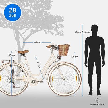 Жіночий міський велосипед 28 дюймів, підходить для зросту від 150 см, кошик з ротанга, ліхтарик для велосипеда