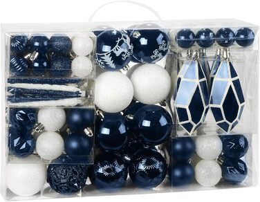 Набір ялинкових прикрас преміум-класу 128 предметів синьо-білі BRUBAKER