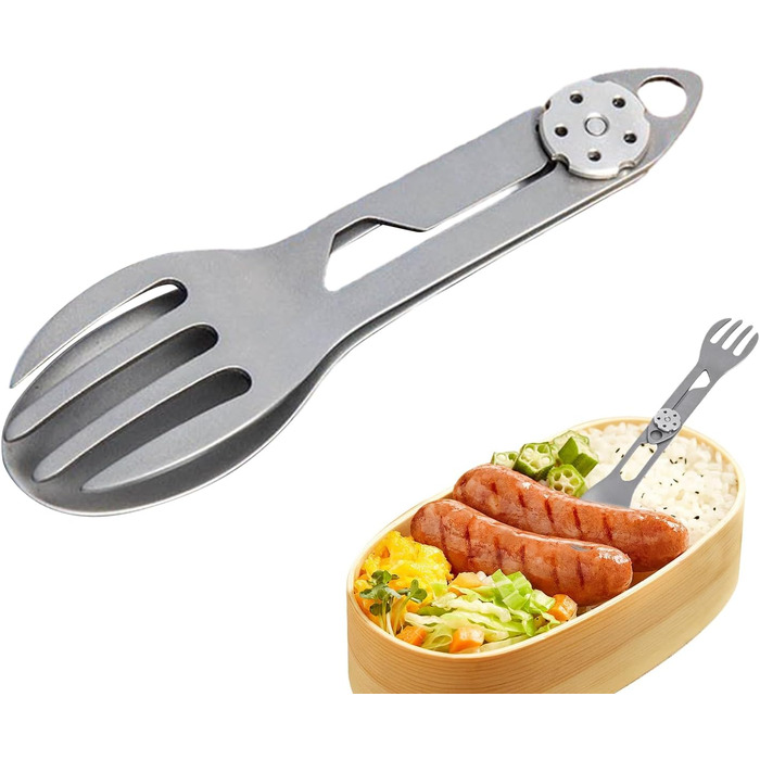 Обертова ложка-виделка з титану, титановий сплав, 16,7 см, складна, 2-в-1 ложка-виделка, легкий кемпінговий посуд, компактний, для активного відпочинку, пікніка, походів, барбекю, спорядження для виживання