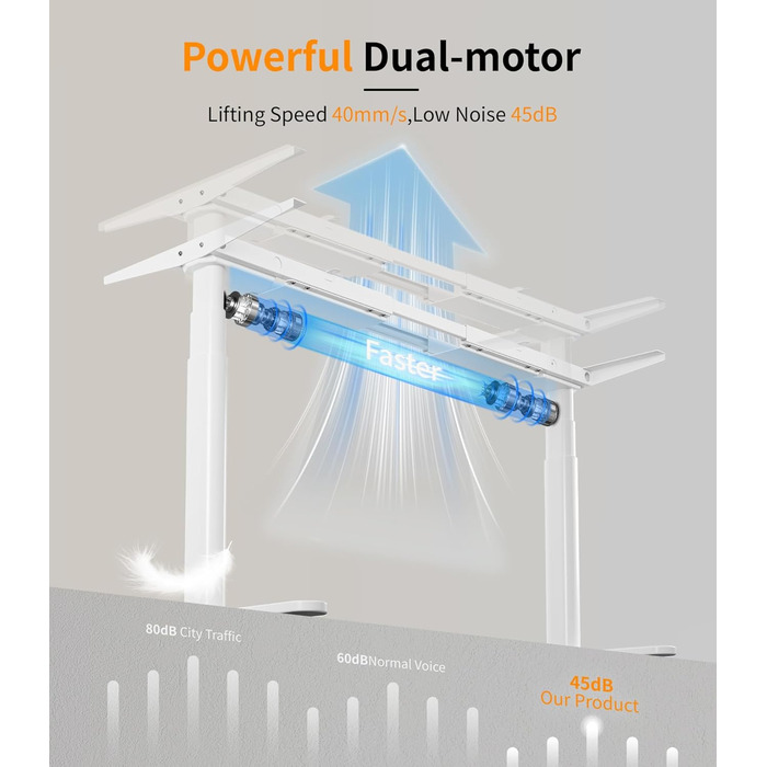 Каркас столу MAIDeSITe EL2 Plus Art з регульованою висотою та овальною конструкцією ніжок, електричний двомоторний каркас столу з регулюванням висоти від 62 до 125 см, 4 елементи керування пам&39яттю, стіл з регульованою висотою, білий