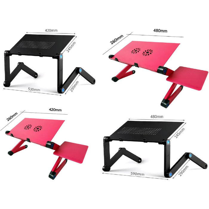 Регульований складаний столик для ноутбука MacBook Air/Pro, Dell HP та інших, портативний, багатофункціональний, ергономічний, з вентиляцією, підставка для планшета/телевізора, тримач для книг, 480*260 мм (стандартний), чорний