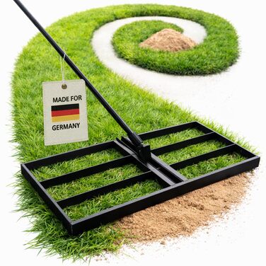 Гребінь для вирівнювання газону з нержавіючої сталі 60x30 см з ручкою 150 см - Міцний вирівнювач для рівномірного догляду за газоном - Ракель для вирівнювання піску та розгладження газону для саду та спортивних майданчиків