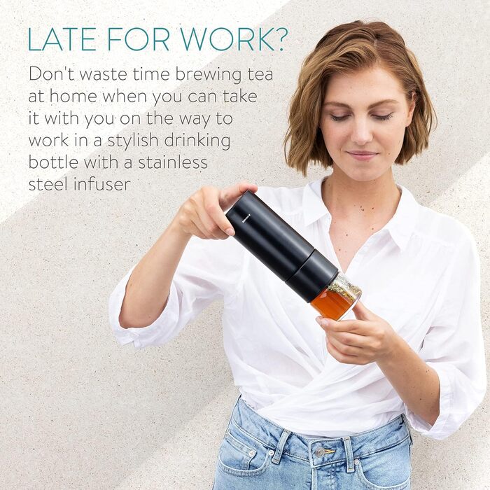 Чайна пляшка Navaris з нержавіючої сталі та скла з ситечком - пляшка для чаю 300 мл, чайник на винос - кухоль для чаю, пляшка для пиття, чайник для заварювання чаю з боросилікатного скла