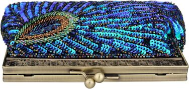 Клатч жіночий Kwolf Павичче сяйво, вінтажний стиль, з паєтками та перлами, блакитно-павичий, універсальний розмір. Ідеально для весілля, вечірки, коктейлю.