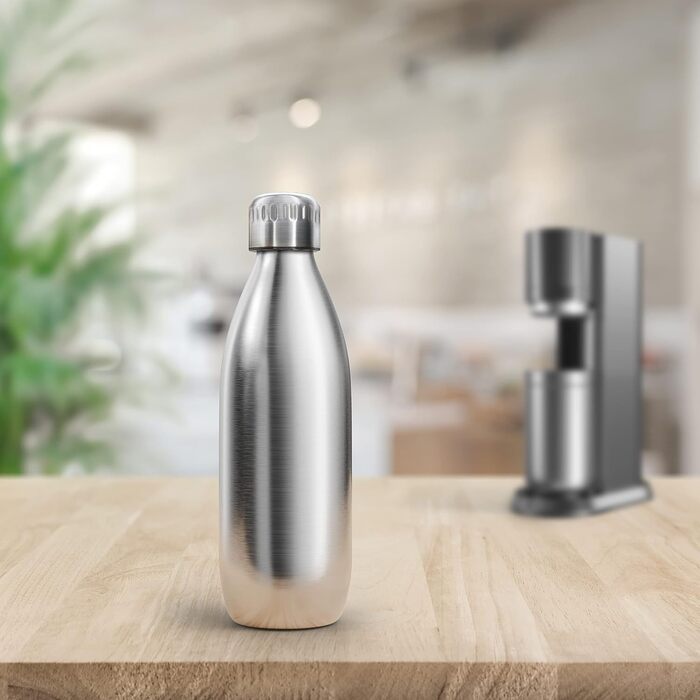 Преміальна пляшка з нержавіючої сталі 1 л дуже велика сумісна з SodaStream Duo - Безпечна для вуглекислого газу - Можна мити в посудомийній машині - Пляшка для пиття з нержавіючої сталі