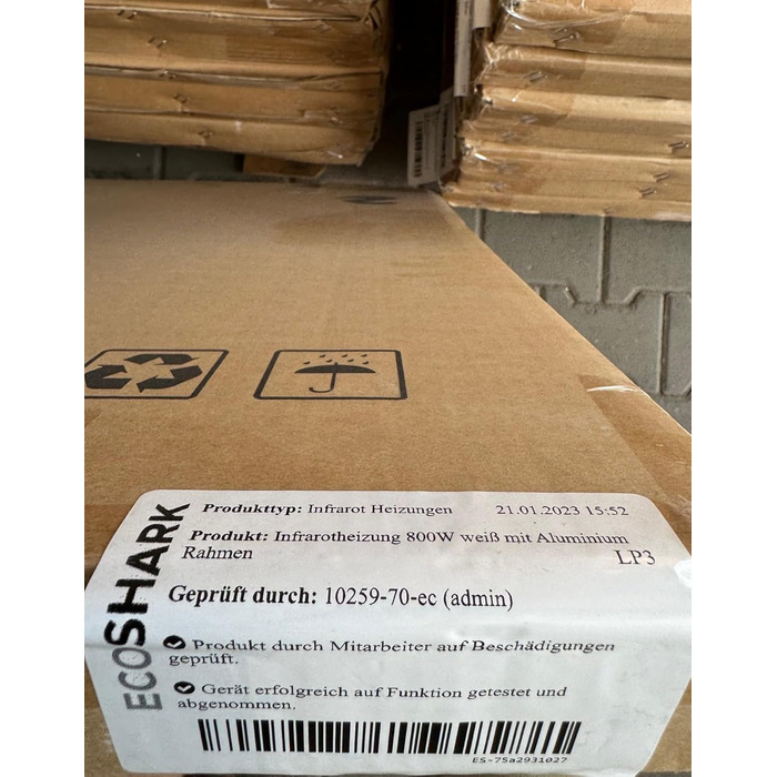 Інфрачервоний обігрівач ECOSHARK з термостатом 800 Вт Білий ЗБЕРЕЖІТЬ ВИТРАТИ НА ЕНЕРГІЮ - вкл. пульт дистанційного керування - Електричний обігрівач, сумісний з системою Розумний дім, для площі 13-20 м - Окремостоячий/Настінний (сертифікований TV) 800 Вт