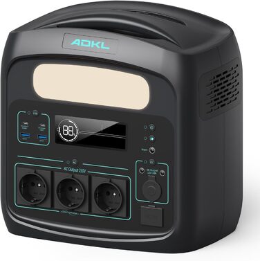 Портативна LiFePO4 зарядна станція 921.6 Втгод, швидка зарядка 1.5 години, порт зарядки USB-C PD 100 Вт, 3 розетки змінного струму 1200 Вт, портативна зарядна станція для аварійного живлення, кемпінгу, кемперів, дому. (Чорний - 1200 Вт)