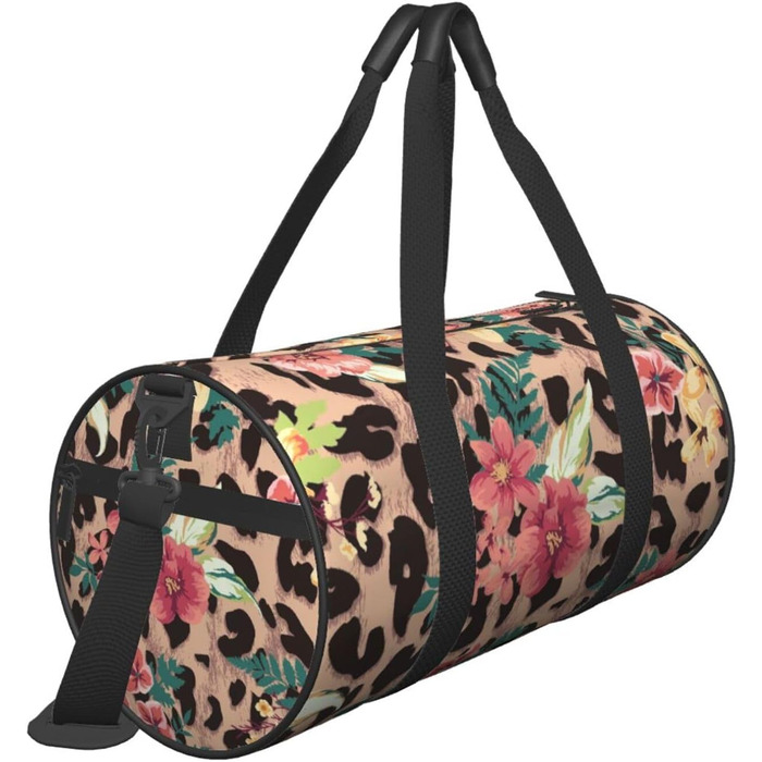 Спортивна сумка, дорожня сумка, вінтажний стиль, леопардовий принт, квітковий малюнок, сумка для подорожей на вихідні, чорний колір, універсальний розмір