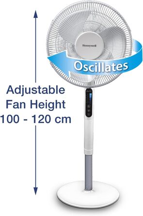 Вентилятор на п'єдесталі Honeywell Advanced QuietSet (5 налаштувань швидкості, функція таймера, коливання 70, регулювання висоти,
