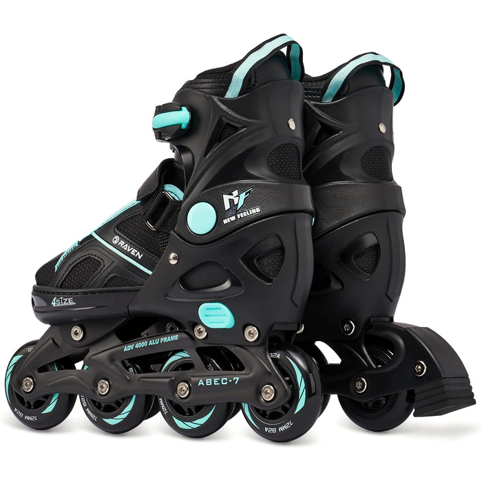 Ковзани/роликові ковзани RAVEN Pulse 2-в-1 для дітей та дорослих, регульовані 37-40 (23,5-26 см), чорні/блакитні