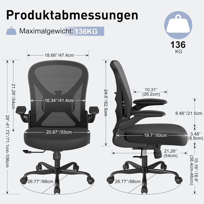 Ергономічне офісне крісло ZZH, сітчасте офісне крісло з регульованою поперековою опорою та відкидними підлокітниками, дихаюче комп&39ютерне крісло для домашнього офісу з поворотом на 360 та регулюванням висоти, чорне