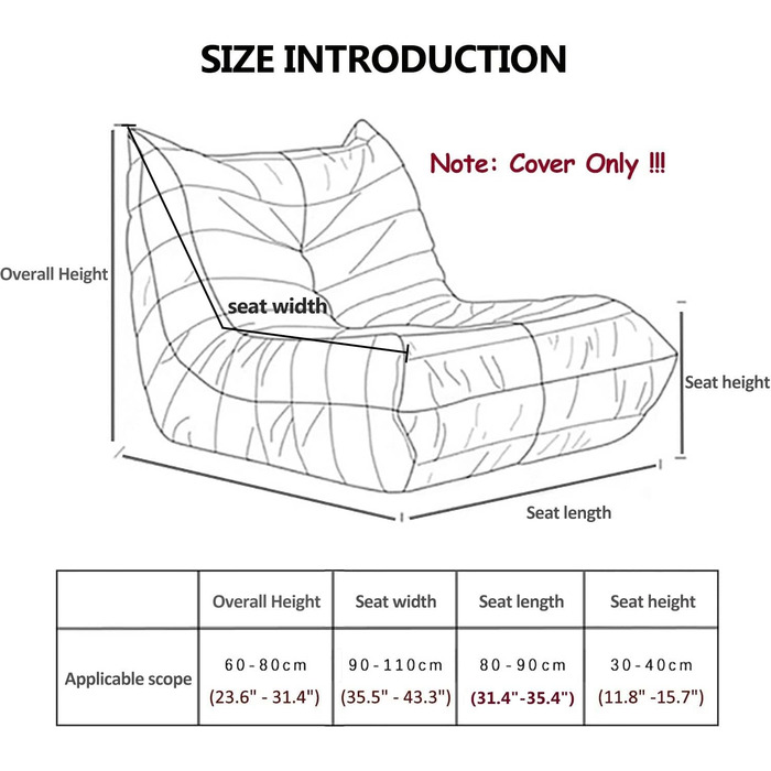 Чохол на диван CIFFRA, еластичний універсальний чохол, чохол на крісло без підлокітників, універсальний чохол на диван для lazy підлоги, крісла Tatami Bean Bags, шезлонг, камінне крісло (тільки чохол) (колір сірий) Сірий