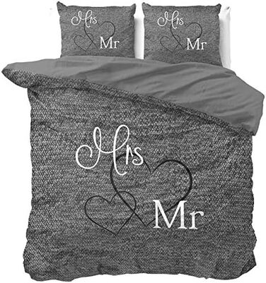 Комплект постільної білизни Sleeptime Partner Mr. and Mrs. 200 см x 200 см, 3 предмети, сірий - М&39які підодіяльники, що не потребують прасування, на блискавці - Сірий комплект постільної білизни зі 100 бавовни - 2 наволочки 80x80 см, 200 x 200 см 80 x 8