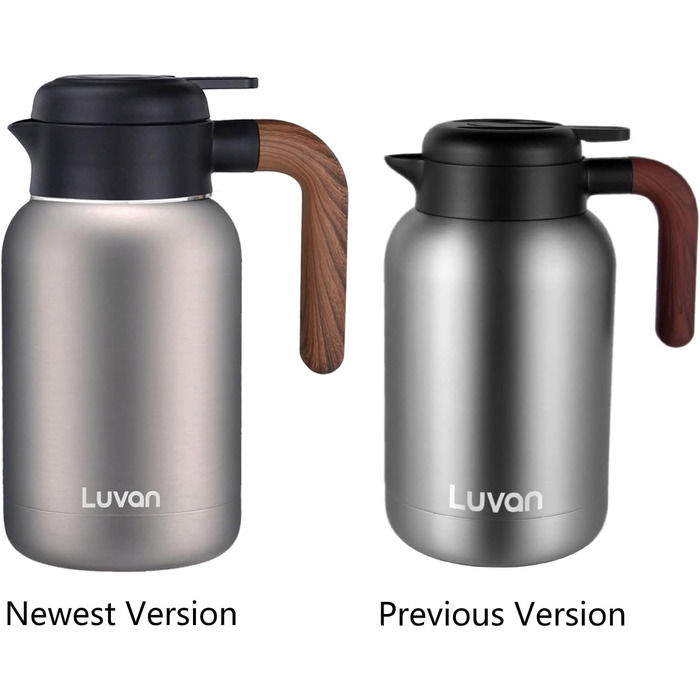 Кавник Luvan 2L з нержавіючої сталі 316 з подвійними стінками та вакуумною ізоляцією, термос для кави, кавовий поршень для термоса, ізольований горщик для соку/молока/чаю (сріблястий)