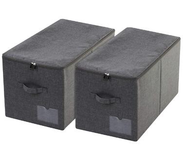 Великі, складні кошики для зберігання речей на блискавці, для спалень, шаф та одягу, 2 шт., чорно-сірі.