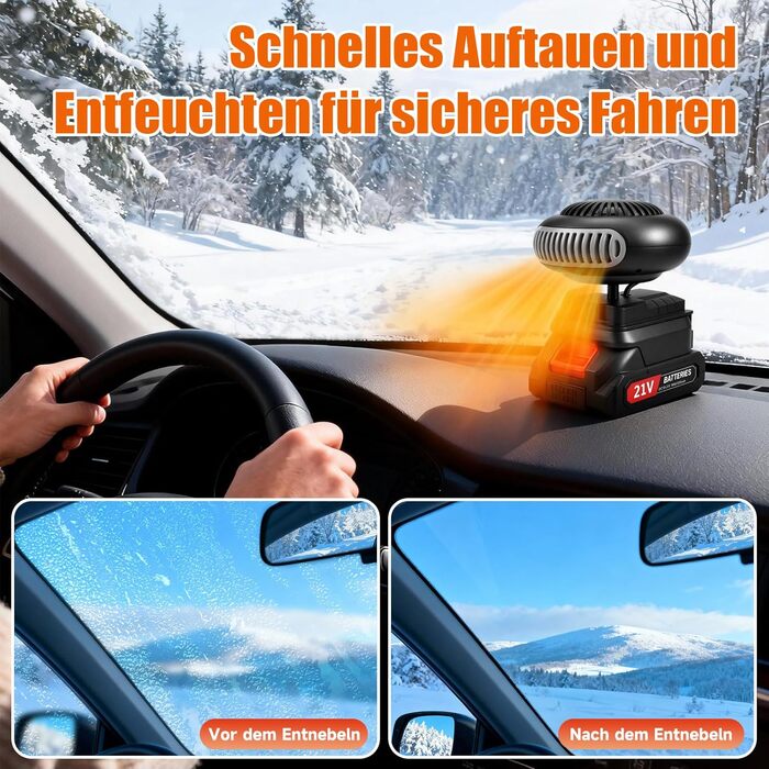 Автомобільний обігрівач з акумулятором, вентилятор-обігрівач на акумуляторі, портативний електромобільний розморожувач лобового скла, USB-обігрівач автомобіля, 2 налаштування температури та зарядний пристрій для акумулятора, розморожувач лобового скла авт
